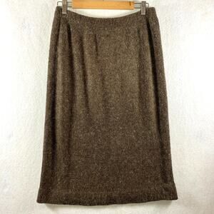 VTG Raoul Women Silk Angora Blend Knit Midi Skirt Sz M/L Brown Luxury Minimalist